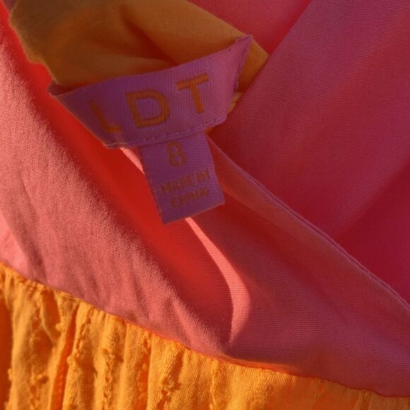 Take 50% OFF- LDT Women’s V-neck Maxi Orange and Pink Color Block Dress, Size-8 - Picture 12 of 13